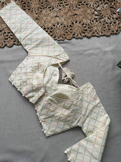 C Green Khadi Cotton Saree With Embrodery Work Stitched Blouse