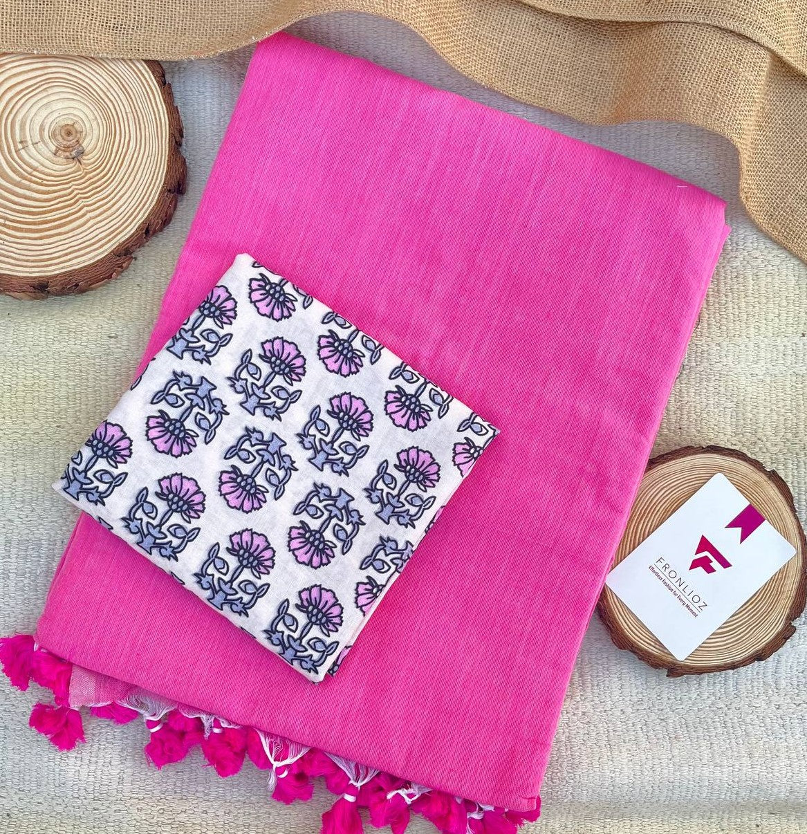 Baby Pink Khadi Cotton Saree & Designer Blouse