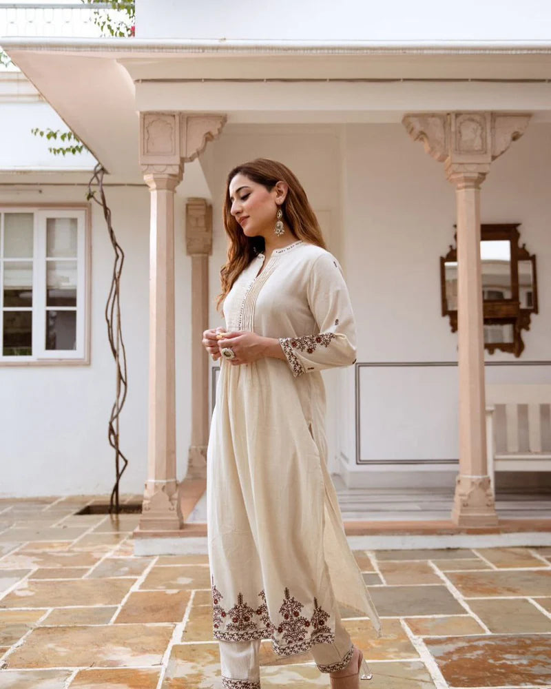 Most Classic Pure Chanderi Cotton Embroidery Kurta Set