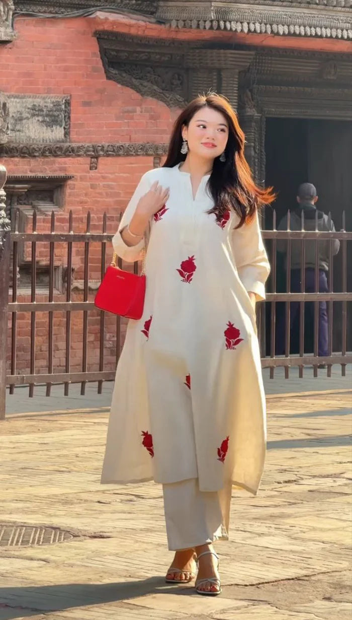 Most Classic Pure Chanderi Cotton Embroidery Kurta Set