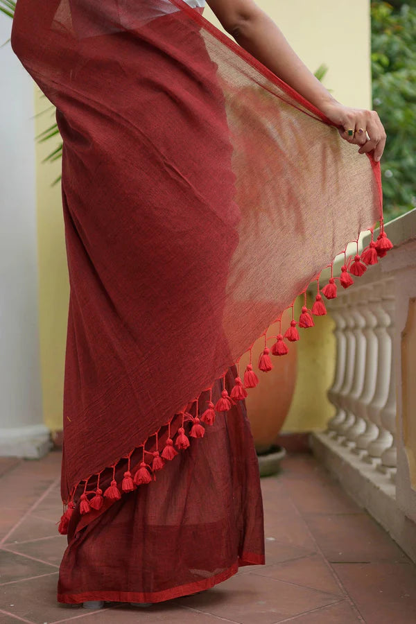 Maroon Mulmul Cotton Saree