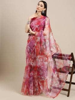 Multicolor printed Organza Saree