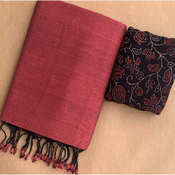 Maroon colour chanderi cotton saree