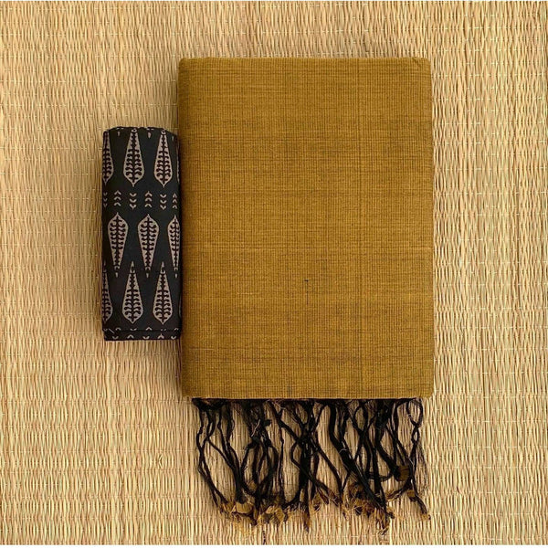 Mustard colour traditional looking chanderi cotton saree