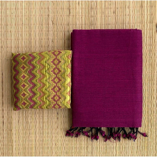 Purple colour traditional looking chanderi cotton saree