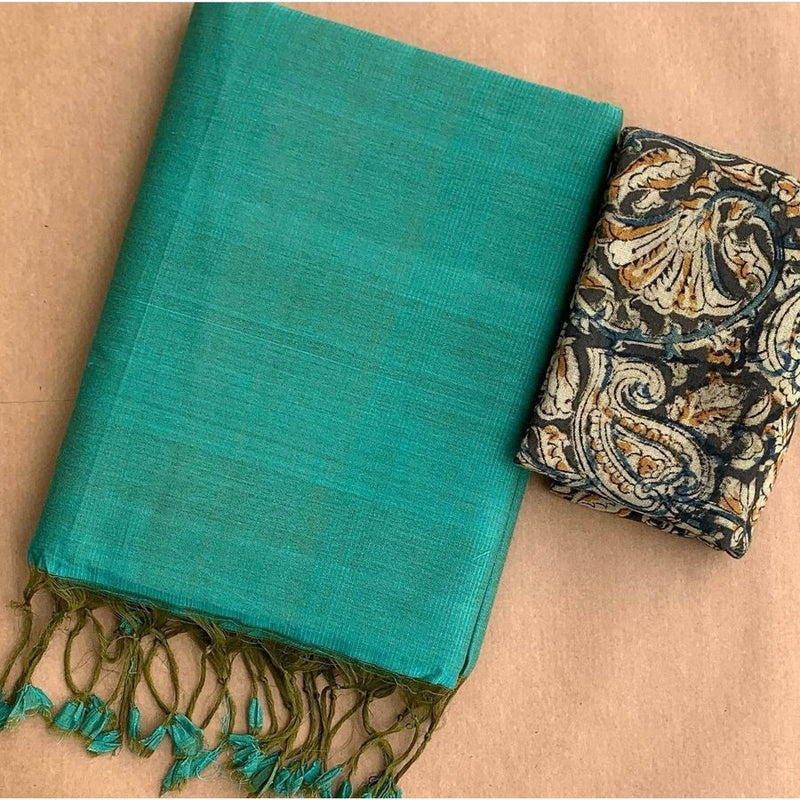 Teal green colour traditional looking chanderi cotton saree