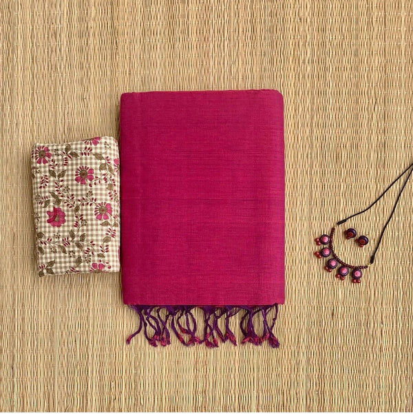 Pink colour traditional looking chanderi cotton saree