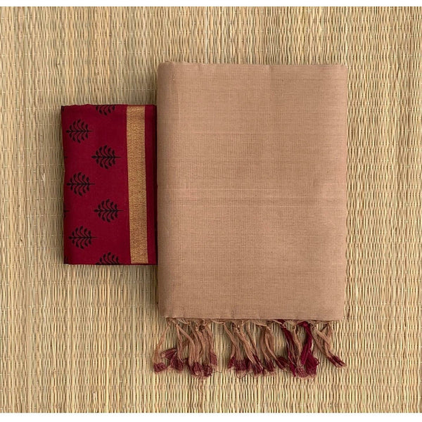 Tan colour traditional looking chanderi cotton saree