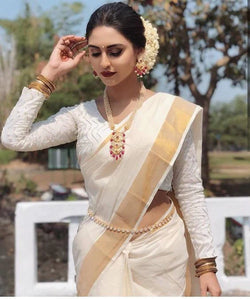 Krystle D'souza Special White Linen Designer Embroidered Saree